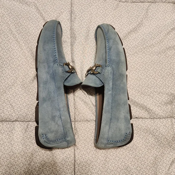 Salvatore Ferragamo Blue Suede Men's Loafers 9EE, Light Blue Denim Color Suade - Picture 5 of 7